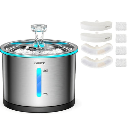 Cat Water Fountain Stainless Steel 50oz/1.5L - Ultra Quiet Auto Pet Water Dispenser with LED Light, Visible Window & Dishwasher Safe - Includes Replacement Filters for Cats & Dogs Indoor