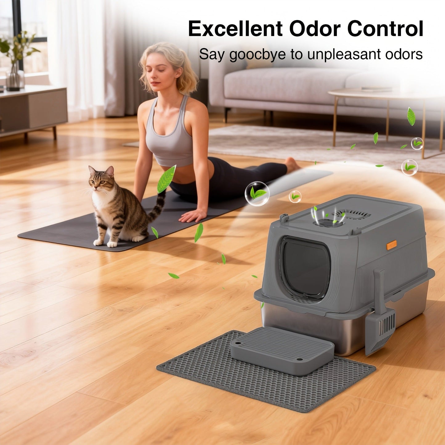 Extra Large Enclosed Cat Litter Box - Stainless Steel with Front Flap Door, Foldable Anti-Splash Fully Covered Design, Superior Odor Control Indoor Cat Toilet, 3 Colors, CITYLIFE Oversized
