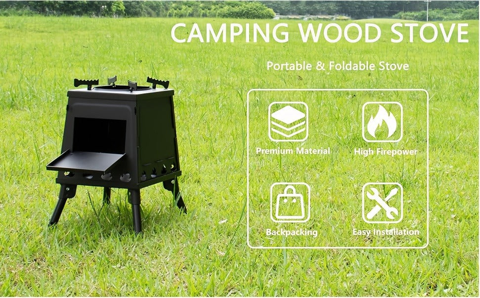 Wood Burning Campfire Stove – Heavy Duty Outdoor Camp Stove with Sturdy Legs & Air Vents for Hiking Backpacking Picnic BBQ Travel