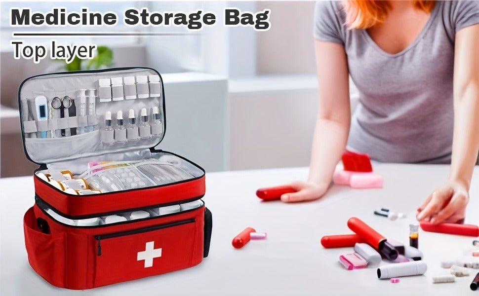 Medicine Storage Bag Organizer – Household First Aid Kit Bag, Portable Medicine Cabinet Basket with Compartments for Home, Travel & Emergency