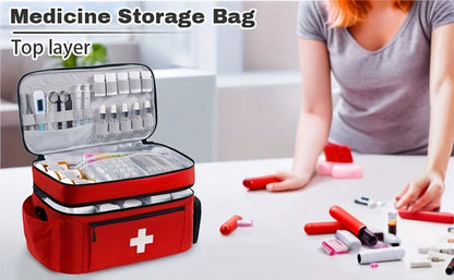 Medicine Storage Bag Organizer – Household First Aid Kit Bag, Portable Medicine Cabinet Basket with Compartments for Home, Travel & Emergency