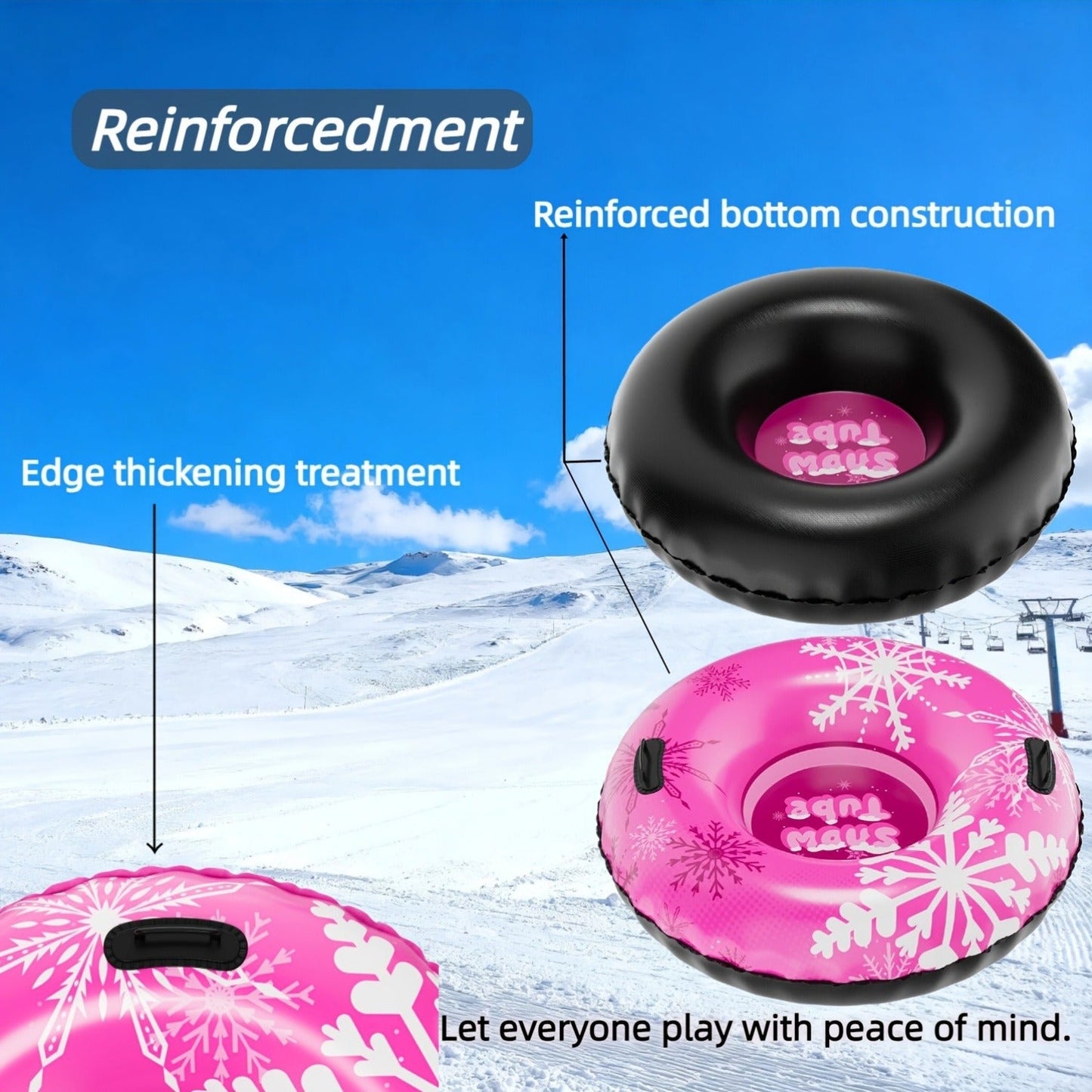 Inflatable Snow Tubes Set of 3 – Heavy-Duty PVC Sled Tubes 36 & 40 Inch with Anti-Slip Handles, Portable Winter Snow Sleds for Kids & Adults, Outdoor Family Fun, Christmas & Holiday Sledding