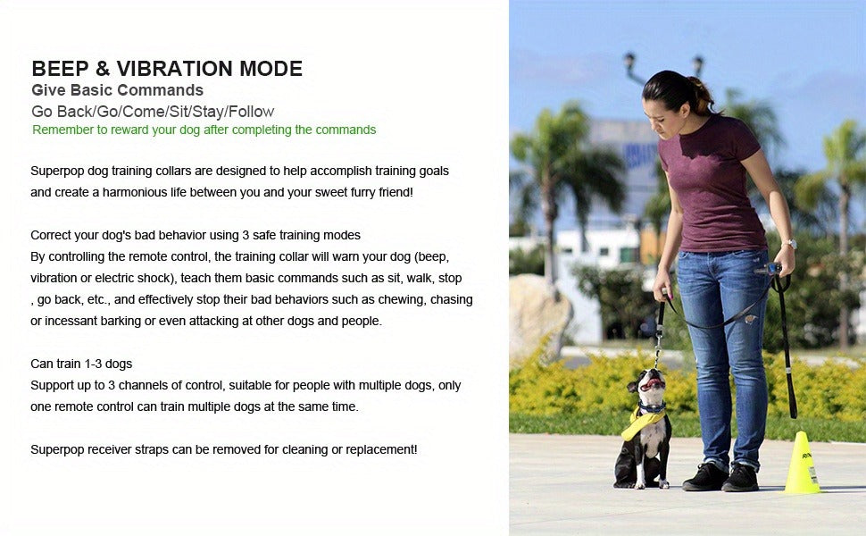 Dog E-Collar with Remote IP68 Waterproof – Rechargeable Dog Training Shock Collar for Small Medium Large Dogs, 3 Safe Training Modes, 1640ft Range | 1, 2 or 3 Dogs (Black)