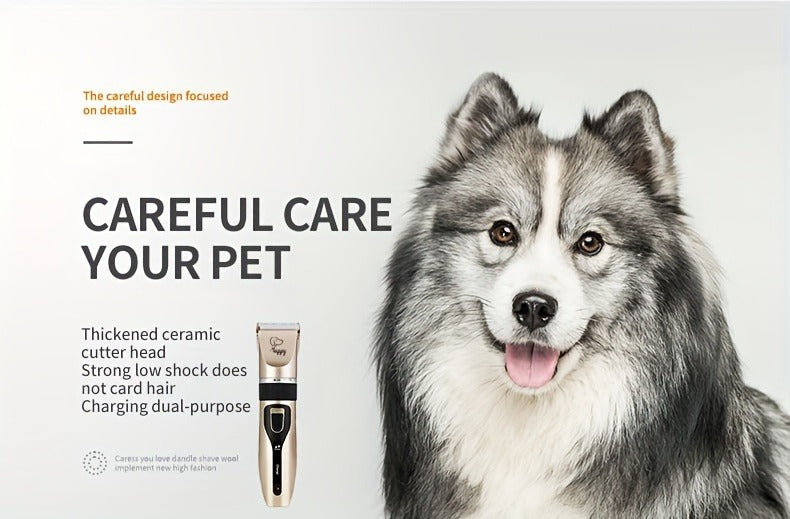 Pet Hair Trimmer Kit 2-in-1 with LED Nail Clipper – 12-in-1 Cordless Quiet Electric Clippers for Dogs & Cats, USB Rechargeable, 5 Guide Combs, Ergonomic Non-Slip Handle, Home & Salon Use