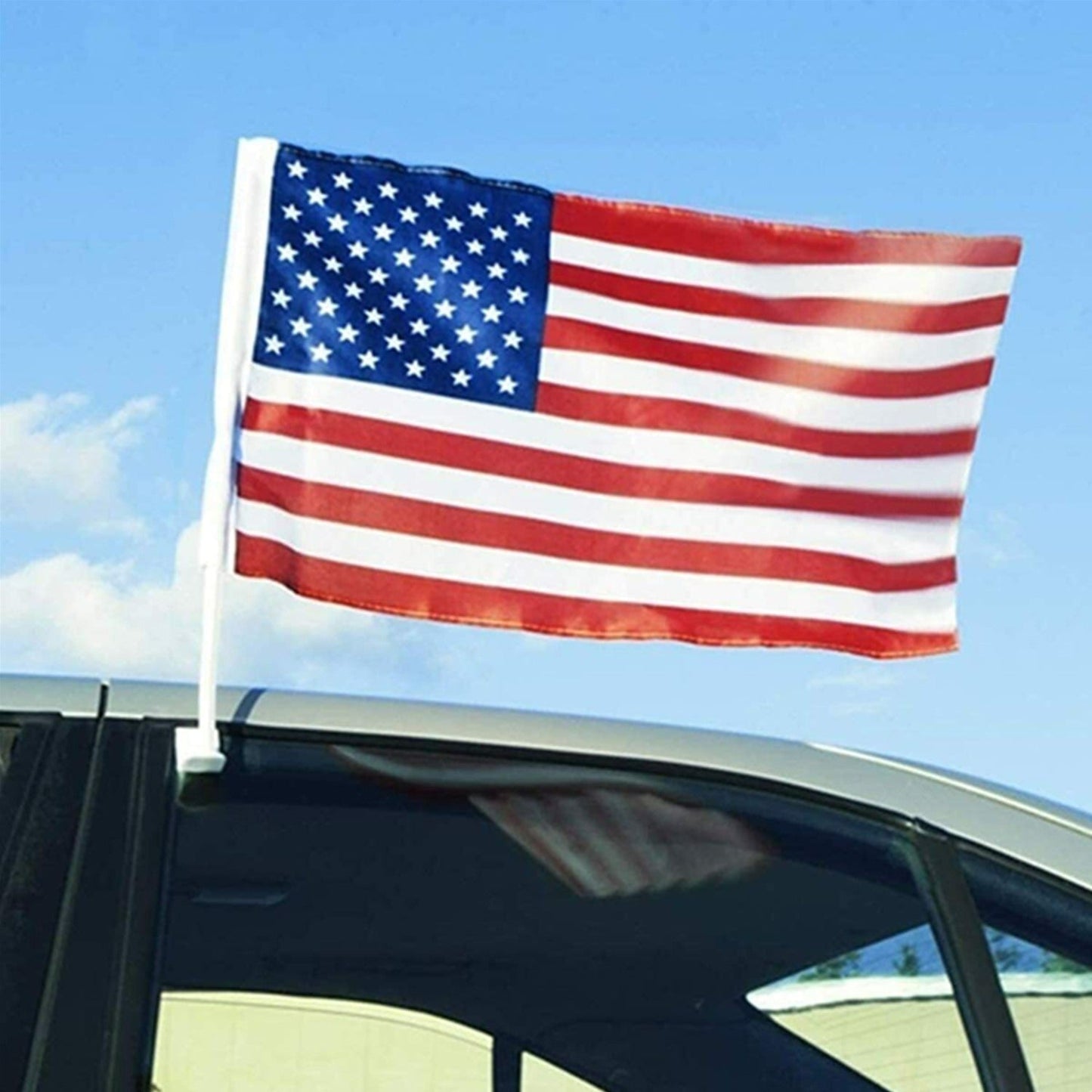 American Flag Car Window Clips 12 Pack USA Patriotic Car Flags 17x12 Inch Double Sided Knitted Polyester Weather Resistant for Parades Funerals Auto Sales Driveways Fourth of July Patriotic Displays