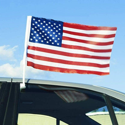 American Flag Car Window Clips 12 Pack USA Patriotic Car Flags 17x12 Inch Double Sided Knitted Polyester Weather Resistant for Parades Funerals Auto Sales Driveways Fourth of July Patriotic Displays