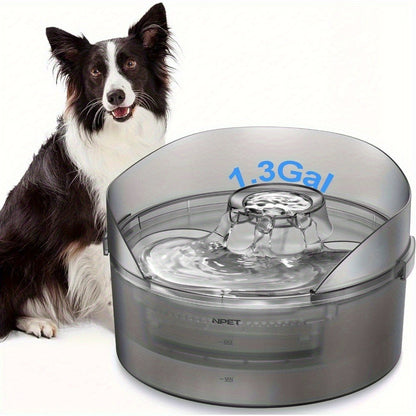 Dog Water Fountain 2 Gallon NPET DF30 - Automatic Pet Water Dispenser Triple Filtration with Splatter Guard & Cleaning Kit for Large Dogs & Multiple Pets 1.3Gal or 2Gal Options