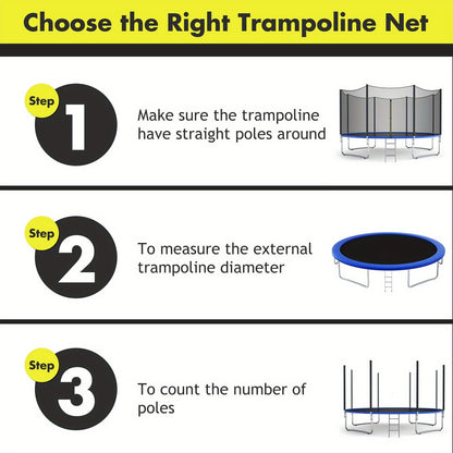 Trampoline Safety Net Replacement 12FT 14FT – PE Enclosure Net with Zipper Door & Safety Buckles for 8 Straight Poles