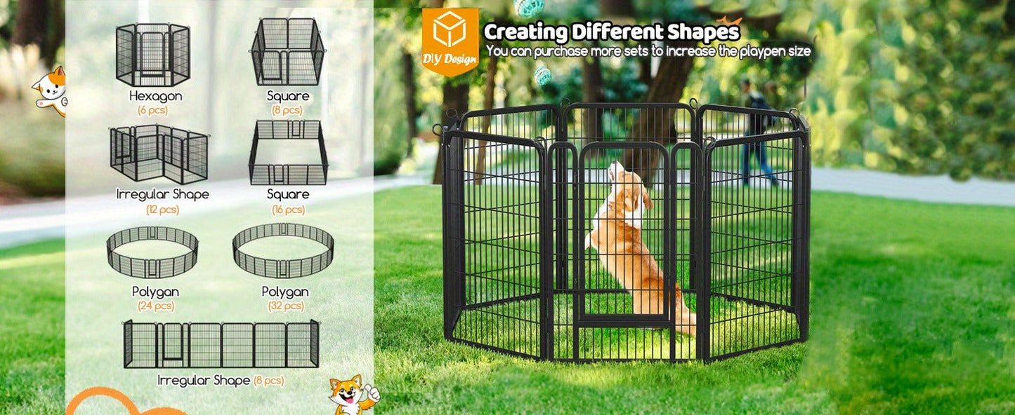 Dog Playpen Heavy Duty Foldable - 8 & 16 Panel Pet Exercise Pen for Large Medium Small Dogs, Portable Indoor Outdoor Puppy Pen for Yard Garden Camping RV, 24"/32"/40" Panel Height