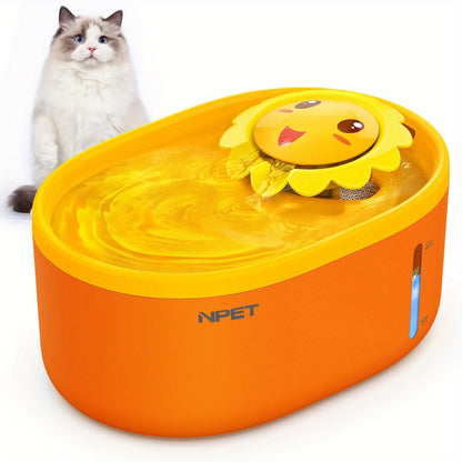 Automatic Pet Water Fountain 2L / 67oz - Ultra-Quiet Pump, Visible Water Level Window, Cat & Dog Water Dispenser, Safe BPA-Free Design, Filter Included, No Battery Required, PETNC010GW