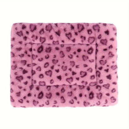 Reversible Plush Pet Mat Leopard Print Fleece Soft Warm Dog Cat Bed Pad Anti-Slip Machine Washable for Crate Car Sofa Floor Small Medium Large Breeds S M