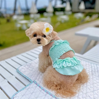 Dog Swimsuit Sky Blue Jumpsuit with Swim Cap – Pet Beach Vacation Outfit Bikini Vest for Dogs & Cats, Summer Swimming Costume, Sizes XS to XL for Small Medium Large Pets