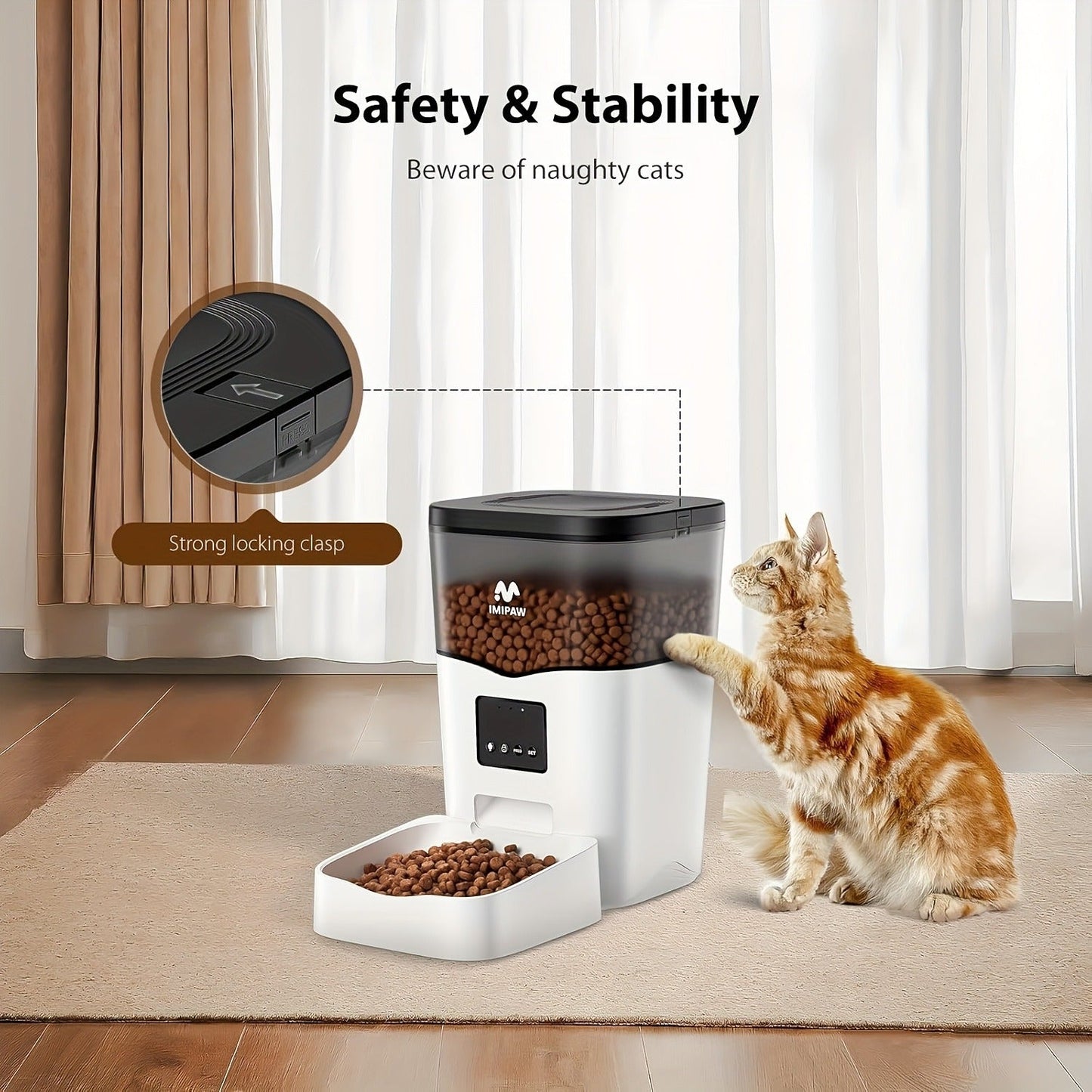 Smart WiFi Automatic Pet Feeder 101oz - App Control, Up to 10 Meals Per Day, HD Camera Option with 2.4G & 5G, Voice Assistant Compatible, USB Powered, Remote Monitoring for Cats & Dogs, IMIPAW