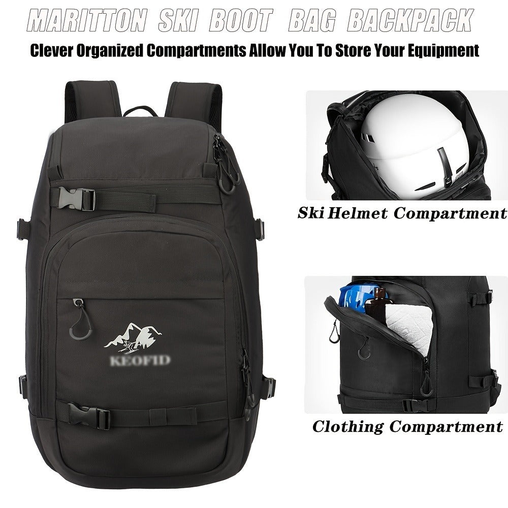Ski Boot Bag Snowboard Backpack 40-50L Large Capacity Snow Gear Bag for Skiing Helmet Goggles Gloves Snowboard Accessories Winter Sports Equipment Bag Black