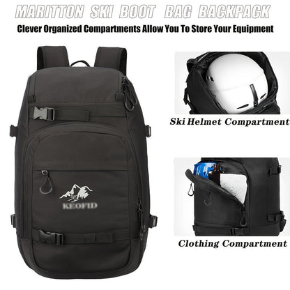 Ski Boot Bag Snowboard Backpack 40-50L Large Capacity Snow Gear Bag for Skiing Helmet Goggles Gloves Snowboard Accessories Winter Sports Equipment Bag Black