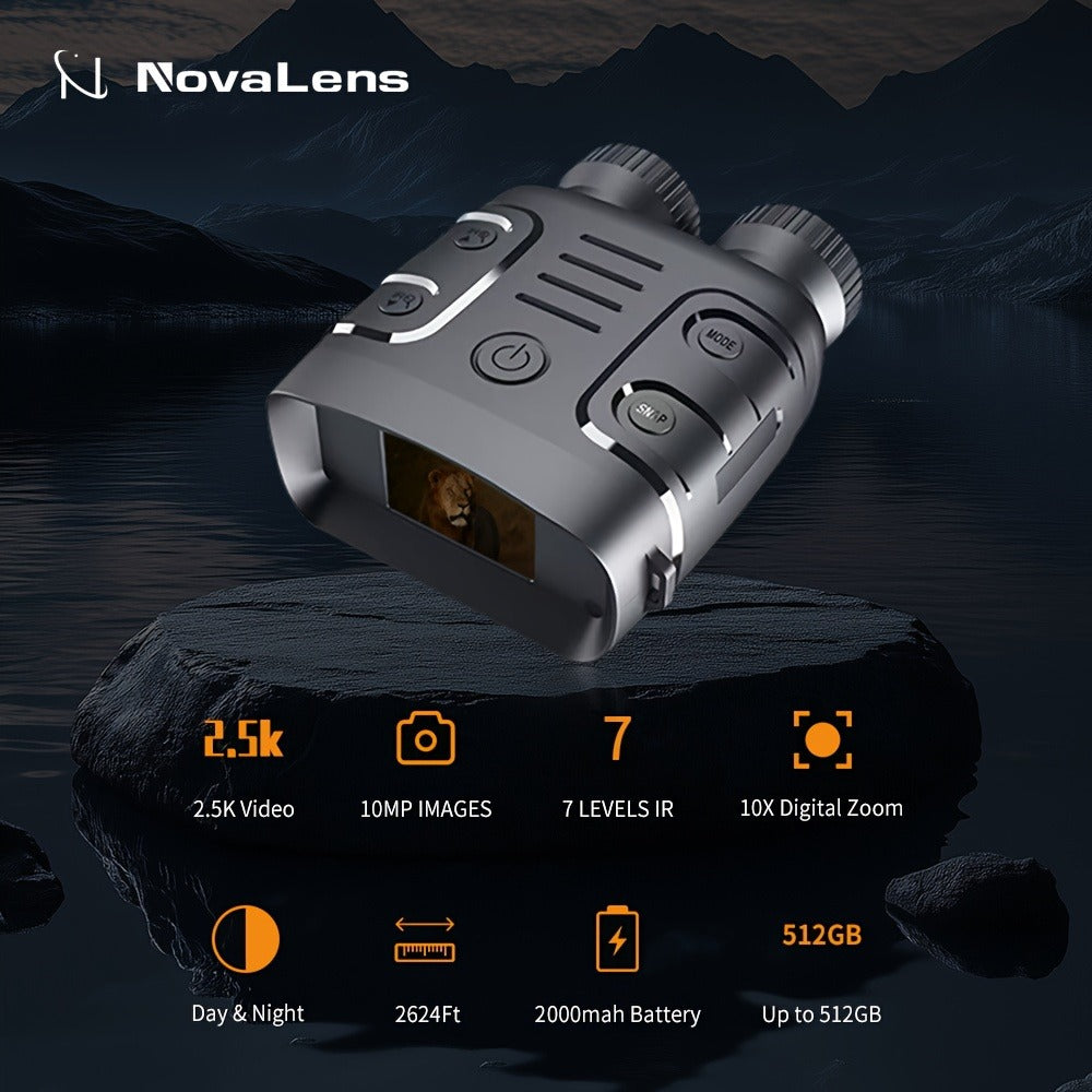 Digital Night Vision Binoculars 2.5K HD – 10X Zoom, 800M Range, 2.4" Screen with Photo & Video Recording | USB Rechargeable Night Vision Goggles for Hunting, Fishing, Camping & Boating
