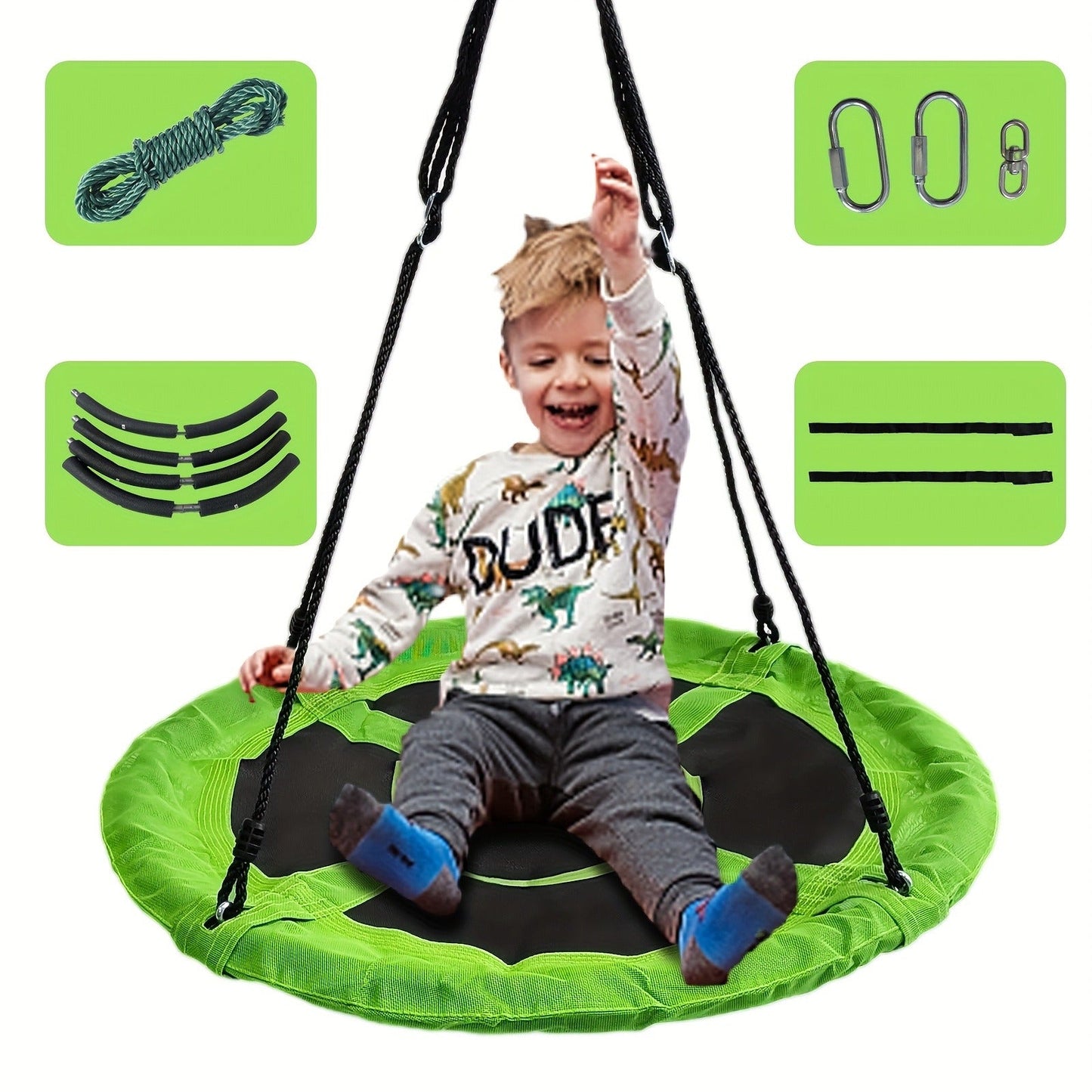 Kids Disc Swing 40 Inch – Anti-Slip Tree Swing with Adjustable Straps Powder Coated Frame Indoor Outdoor Play