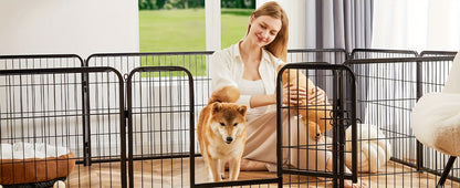 Metal Dog Playpen with Door DIY 8 or 16 Panel Foldable Pet Pen for Small Medium Large Dogs Puppies Easy Assemble Indoor Outdoor Use 24 32 40 Inch Height