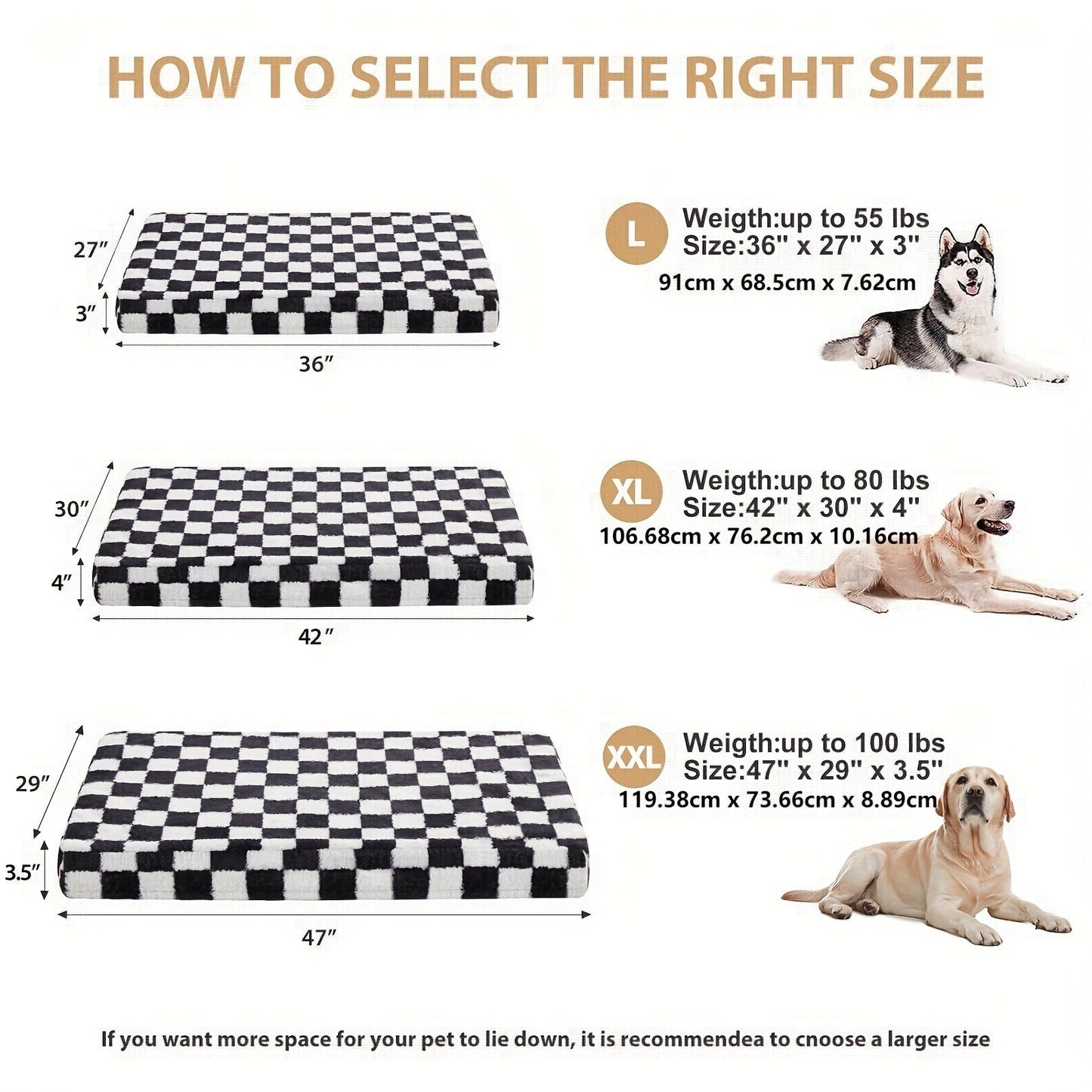 Orthopedic Dog Bed with Removable Washable Cover – Non-Slip Bottom, Black & White Plaid, Soft Memory Foam Dog Sofa Bed for Small Medium Large Dogs, S M L XL XXL Sizes