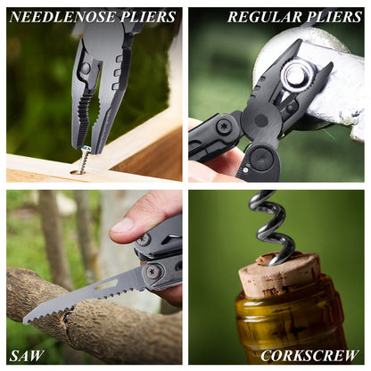 18-in-1 Stainless Steel Multitool Pocket Knife – Pliers, Scissors, Saw, Corkscrew & 9 Screwdrivers with Safety Lock & Nylon Sheath – EDC Multi-Tool for Camping, Hiking & Survival