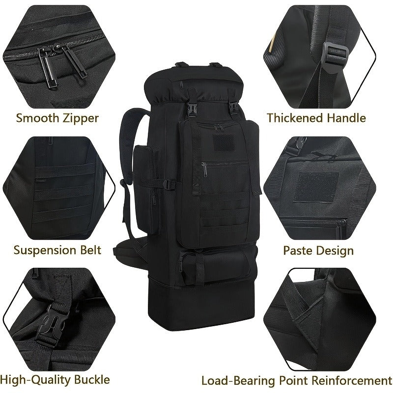 Large Capacity Expandable Outdoor Backpack 26-42 Gal – Soft Shell Geometric Pattern Hiking Rucksack for Camping, Mountaineering & Leisure | Black & Jungle Camo