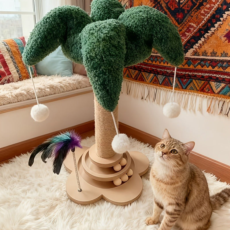 Cat Scratching Post Sisal Vertical Clown Hat Design, Wear-Resistant Cat Scratch Board with Cat Climbing Frame & Teaser Toy, Fun Shaped Cat Scratcher for Indoor Cats, Millet & Turtle Shape, Green