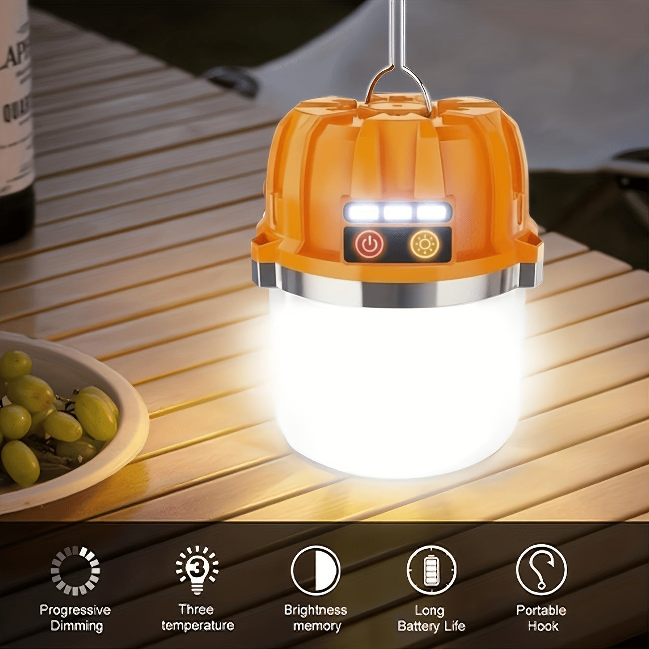 Rechargeable LED Camping Lantern with Power Bank USB Outdoor Hanging Tent Light Built-in Battery Emergency Lamp for Camping BBQ Hiking Patio Backpacking Portable Camp Light Orange