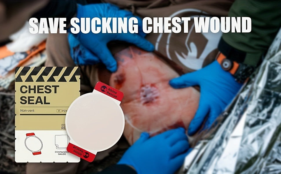 Non-Vented Chest Seal Emergency Trauma Dressing for Sucking Chest Wounds, Portable IFAK Medical Supply PA Nylon FSA HSA Eligible, Pack of 2 or 6 Tactical First Aid Chest Seal