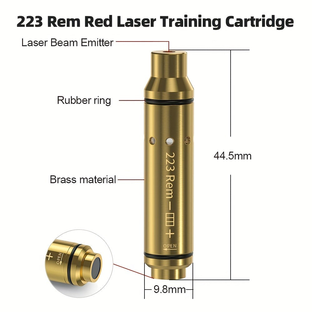 Dry Fire Laser Training Cartridge Multi-Caliber – 9mm 45ACP 223Rem 380ACP 357Sig 308Win 12GA 40Cal 6.5mm 7.62x39 | H59 Brass | Class IIIA Red Laser | Aperture Aiming | Batteries Included