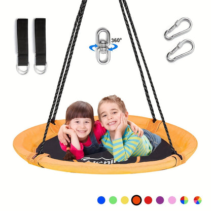 Saucer Tree Swing 43 Inch 360 Degree Rotating Flying Saucer Swing with Swivel Hanging Straps Adjustable Ropes Round Spinner Swing for Tree Swing Set Kids Outdoor