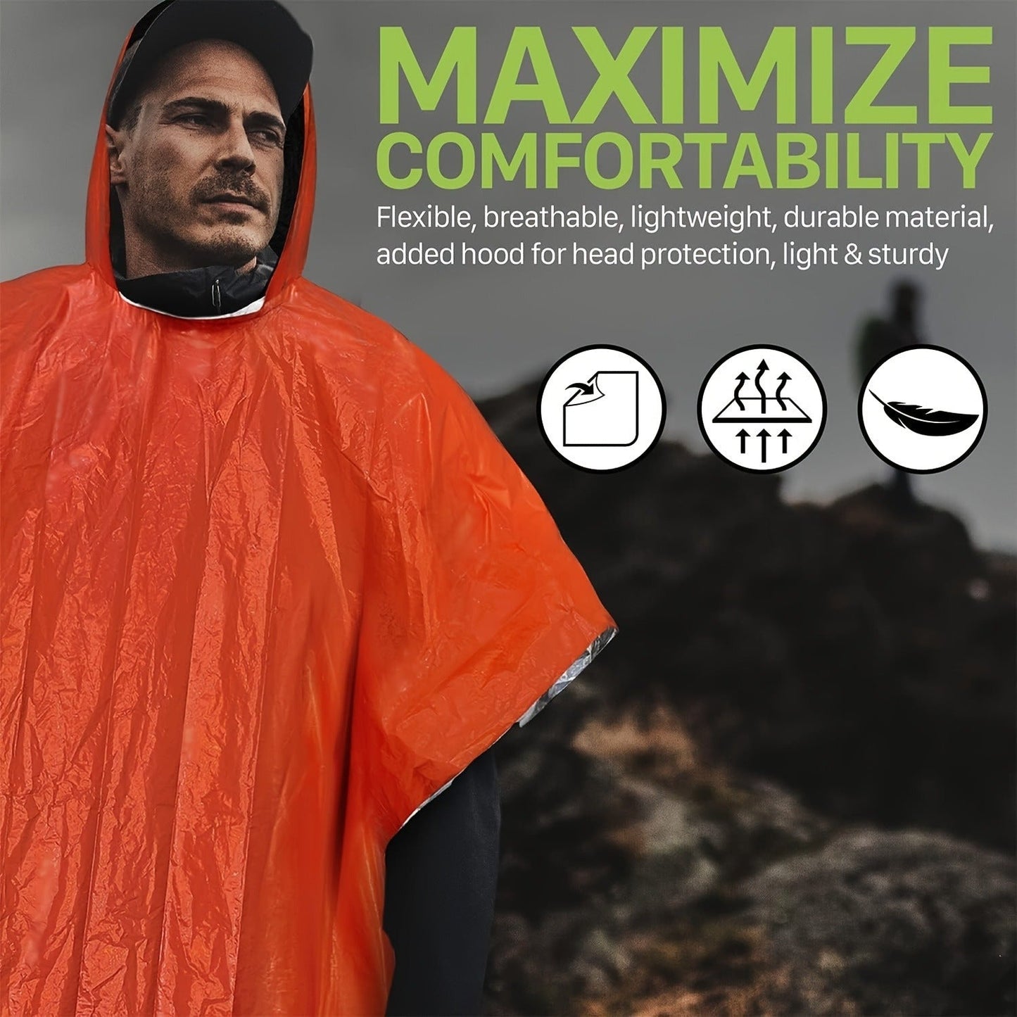 Emergency Rain Poncho 4 Pack & 14 Pack – Retains 90% Body Heat, Reusable Waterproof Raincoat for Men Women Adults, Camping Hiking Survival Kit Gear