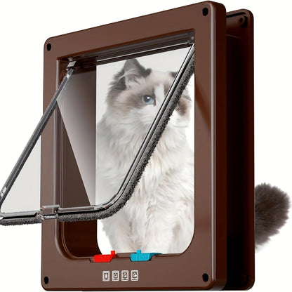 Cat Door & Dog Door with 4-Way Safety Lock – Weatherproof Flip Pet Door for Cats & Dogs, M/L/XL Sizes in White, Black & Coffee, Bonus Rainbow Ball Toy Included