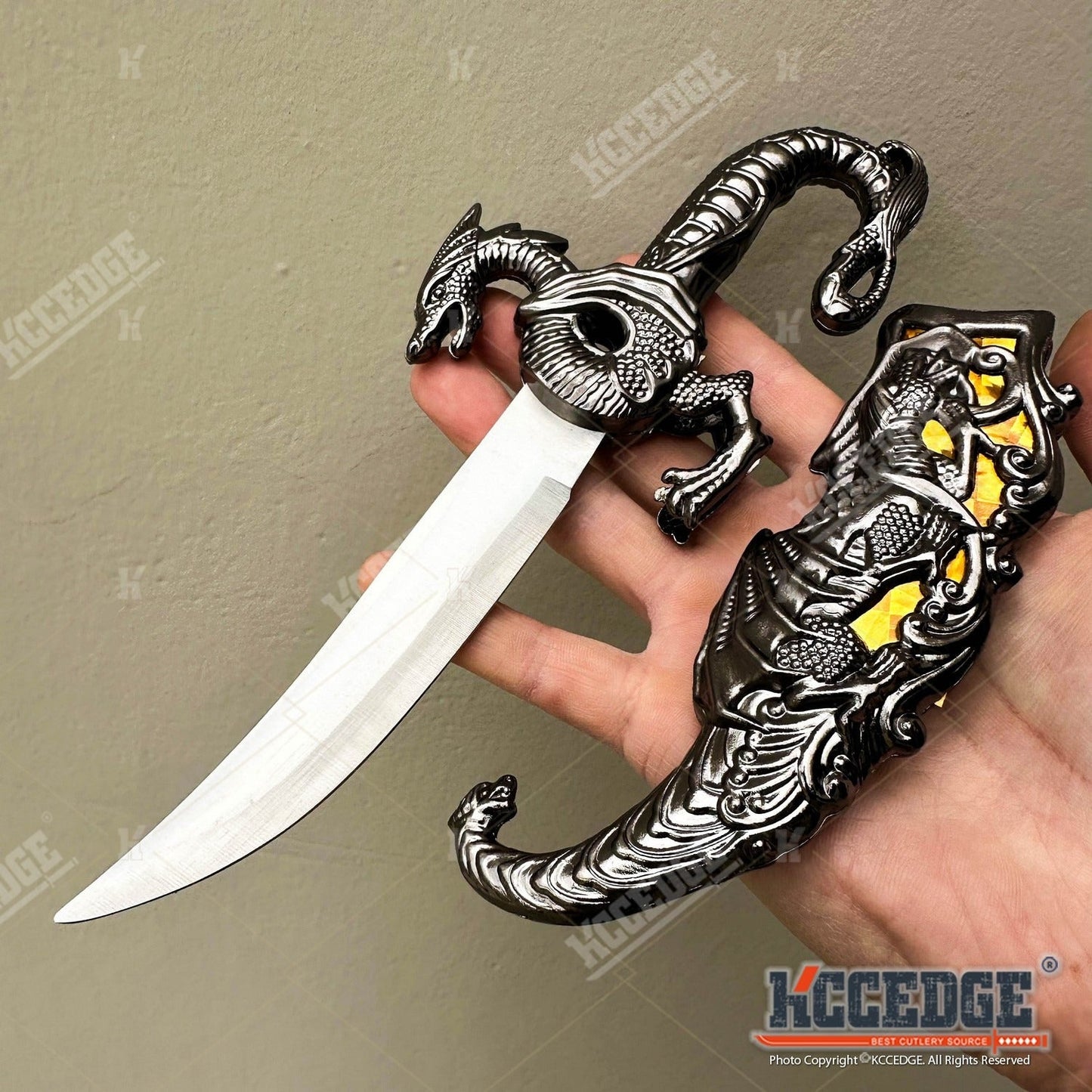 Medieval Fantasy Fixed Blade Knife with Scabbard – 9" Dragon Cosplay Collectible Dagger, 440 Stainless Steel, Historical Replica for Display & Medieval Fair Props