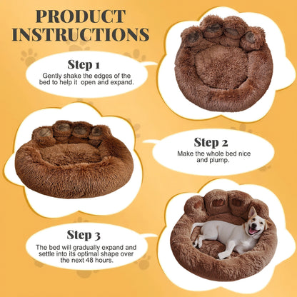 Dog Bed & Cat Bed Plush Bear Paw Print – Soft Warm Pet Bed for Small Medium Large Dogs, Thickened Long Plush, No Assembly, Autumn Winter Pet Sleeping Bed in Coffee Pink Gray