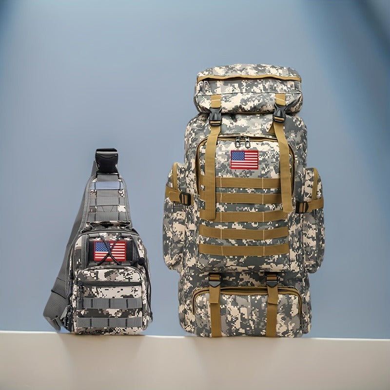 Tactical Backpack 2-Pack 21 Gallon 3-Day Assault Pack with Chest Pack Polyester Stripe for Hiking Camping Hunting Travel Work Sports Men