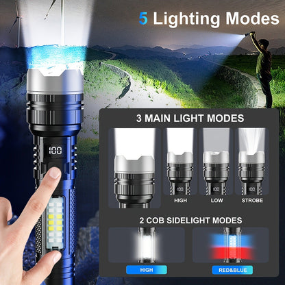 Rechargeable LED Flashlight 2000 Lumens – 2 Pack, 5 Modes, COB Side Light, 200M Beam Range, USB-C Charging, Durable ABS Torch for Camping Emergency Outdoor Use