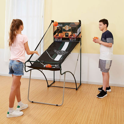 2 Player Indoor Basketball Arcade Game EZ Fold - Dual Hoop Shot Challenge with LED Scoring, 8 Game Modes, 3 Basketballs & Air Pump, Foldable Frame 60x25.5x63 Inch, Home Game Room Family Fun
