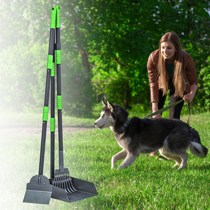 Dog Pooper Scooper Set - Stainless Steel Tray & Rake with Adjustable Long Handle, Rust-Proof Durable Pet Waste Removal Tool, Easy to Clean, Ideal for All Dog Breeds, Yard & Outdoor Use