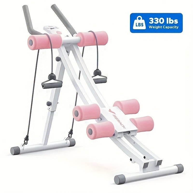 Ab Machine Adjustable Dual-Track Core Trainer with LCD Display – Foldable Ab Roller 440LB Capacity, 110° Curved Track & Knee Pad for Home Gym Men Women