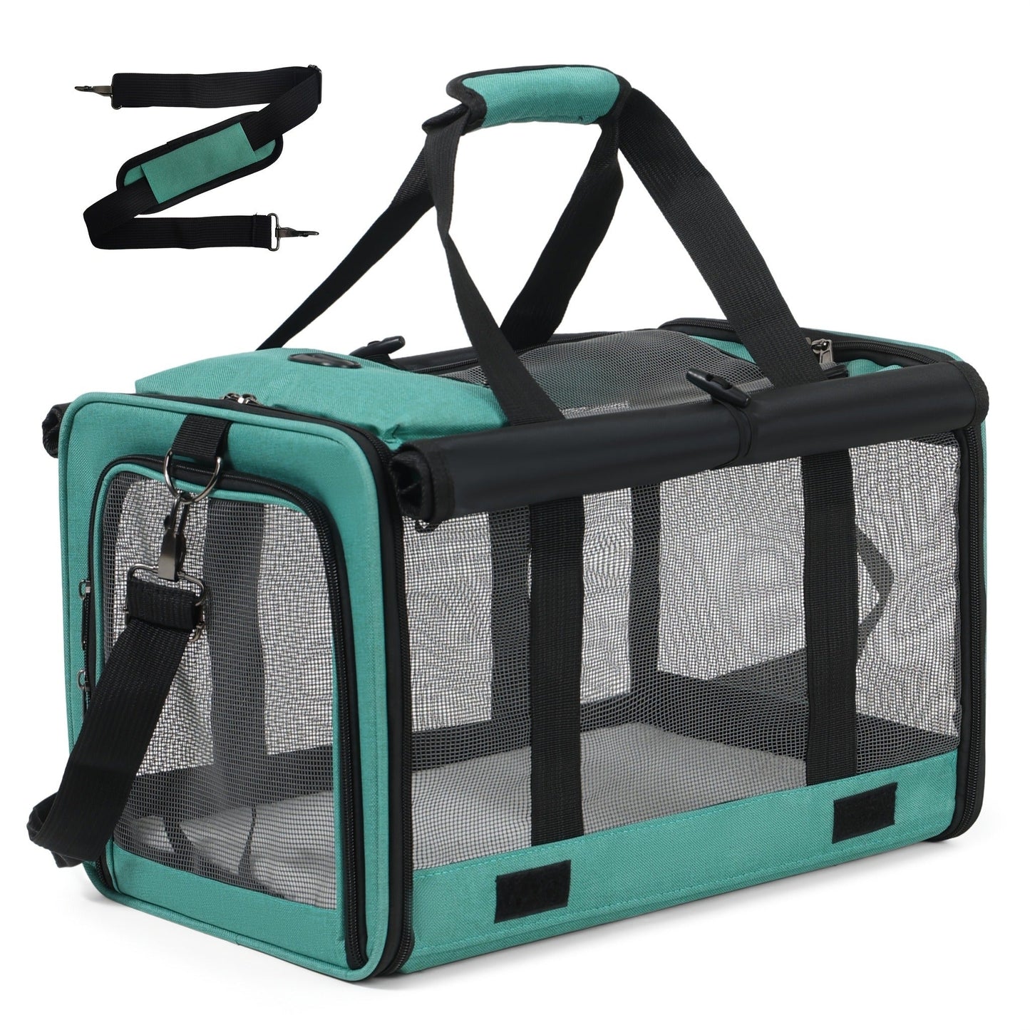 Airline Approved Pet Carrier Soft Sided Collapsible for Cats & Small Dogs - Breathable Oxford Cloth Travel Bag with Zipper Closure, Privacy Cover & Combo Set with Collar Leash Harness, Blue Pink Grey Green Beige