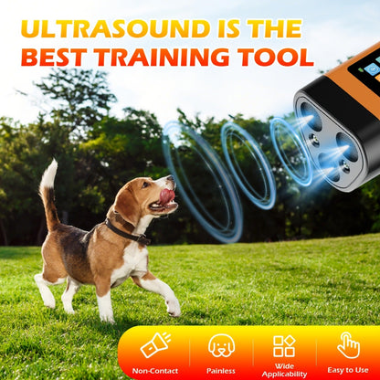 65ft Long-Range Dog Repeller - Triple-Head Ultrasonic Bark Deterrent, Powerful Soundwave Technology, USB Rechargeable Portable Handheld Anti-Barking Device, Dog Behavior Training Tool, Orange