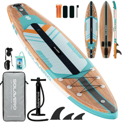 Stand Up Paddle Board Inflatable SUP 10'6" & 11'6" - Non-Slip EVA Deck, 180kg Capacity, All-in-One Accessories Kit with Pump, Adjustable Paddle, Ankle Leash, Phone Pouch & Fins for Yoga Fishing Surfing