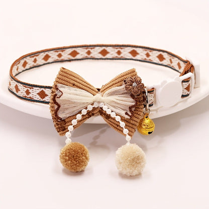 Cat Collar Set 6 Pack Decorative with Bow Lace Bells & Hanging Beads, Safety Breakaway Buckle Anti-Choke Cat Necklace Collar, Stylish Pet Collar Gift Set for Cats & Small Dogs