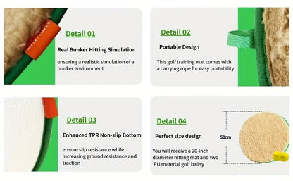 Golf Bunker Practice Mat 19.69x19.69 Inch with 2 PU Balls Realistic Sand Bunker and Putting Simulator Non-Slip TPR Bottom for Backyard Indoor Use Improves Swing Consistency Gift for Golf Enthusiasts