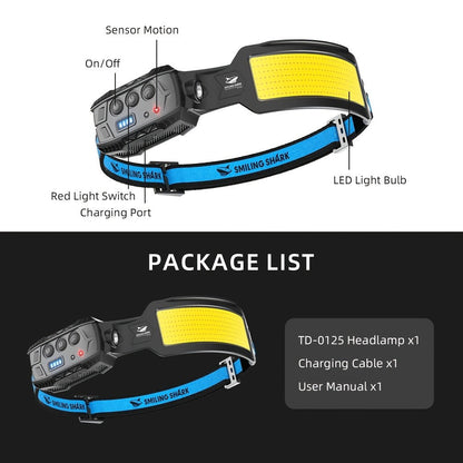 Motion Sensor Headlamp Rechargeable – 720 Lumen 7-LED Head Torch, 270° Wide-Angle Beam, Red Tail Light, 6 Modes, Waterproof Head Light for Camping, Running, Emergencies & Outdoor Work