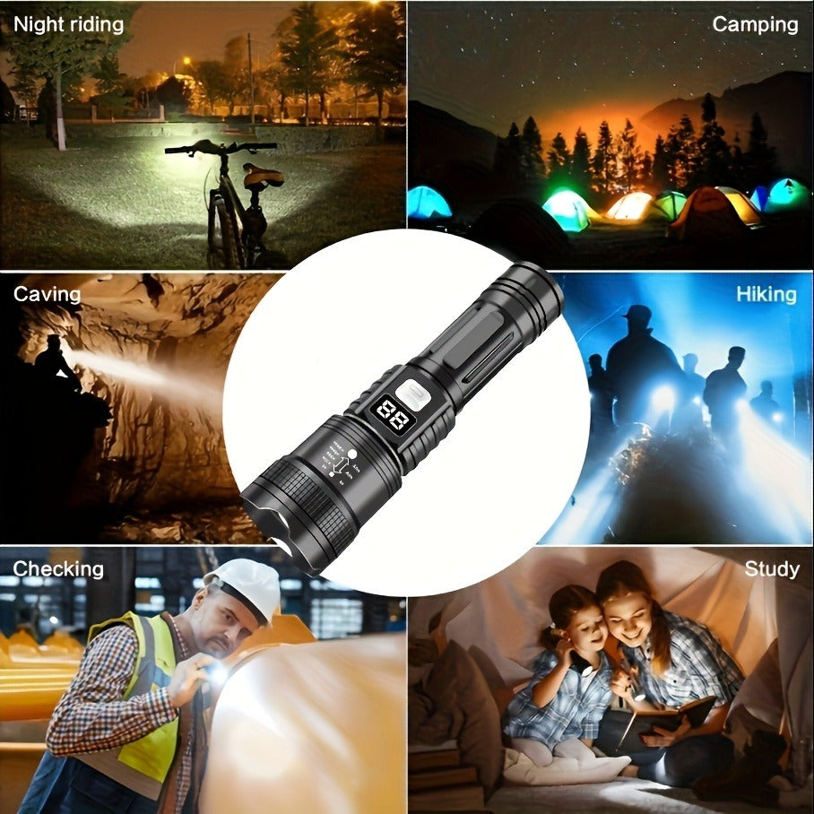 Zoomable Rechargeable Flashlight 800 Lumen High Power LED Torch Adjustable Beam for Camping Fishing Hunting Emergency EDC