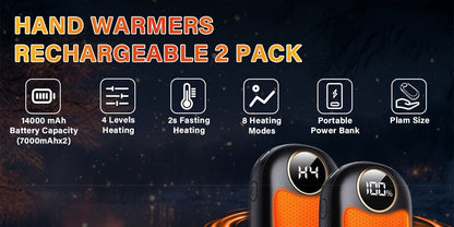 Rechargeable Hand Warmers 2 Pack – Dual-Sided Electric Pocket Heater with Power Bank & LED Light, 36Hrs Warmth, 4 Heat Levels, Portable Reusable Handwarmer Gift for Men & Women, Deep Black / Orange