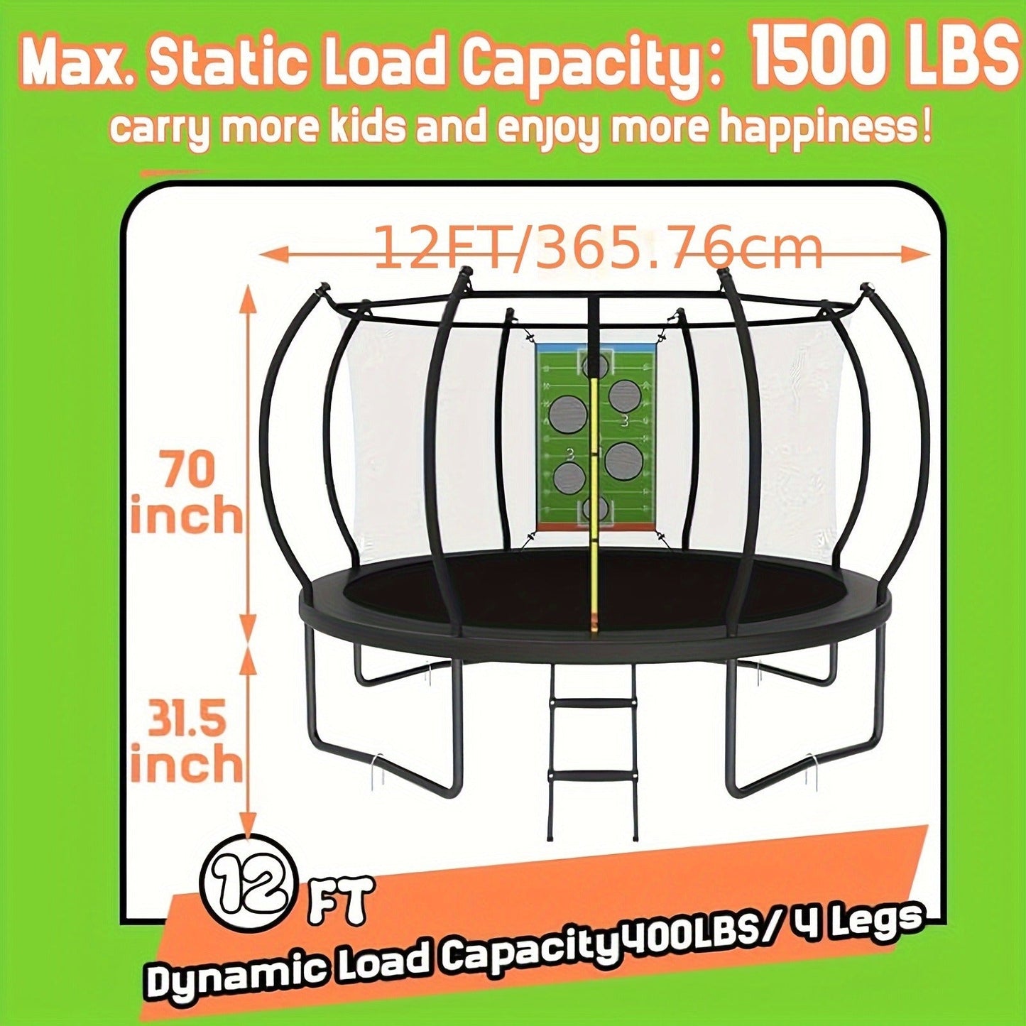 Outdoor Trampoline with Safety Enclosure Net Football Toss Game 8 10 12 14FT Round Backyard Trampoline for Kids Adults Indoor Outdoor Party Play