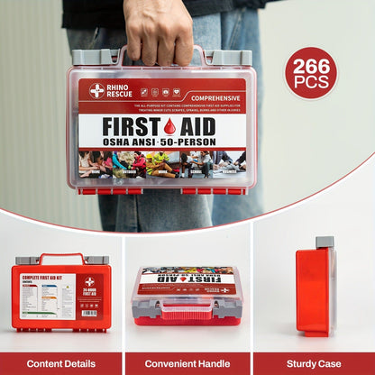 266 Piece First Aid Kit All-Purpose – Home, Office, Car, Travel & Camping Emergency Supplies, FSA HSA Eligible, Comprehensive Trauma Kit for School, Outdoor & Workplace Safety