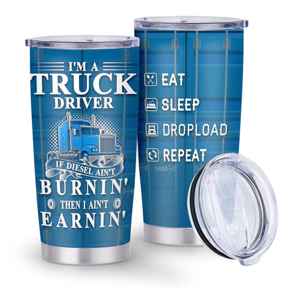 Truck Driver Tumbler 20oz Stainless Steel Insulated Coffee Cup with Lid Birthday Gift for Husband Son Grandpa Nephew Farmer Truck Driver Men
